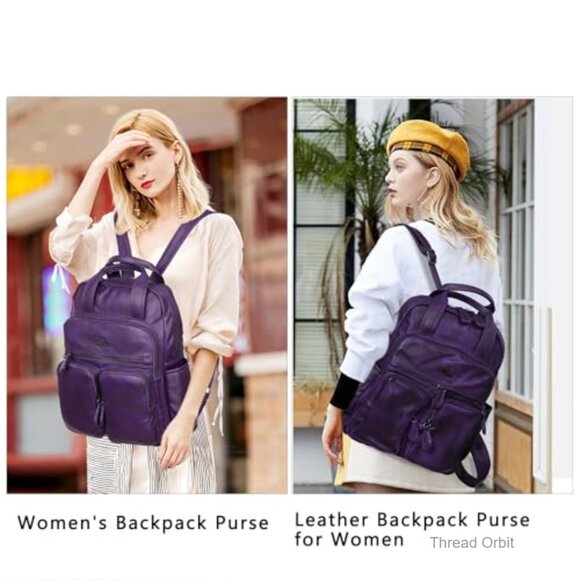 Soft Vegan Leather Backpack Purse Multi Pocket Travel Daypack main image 5